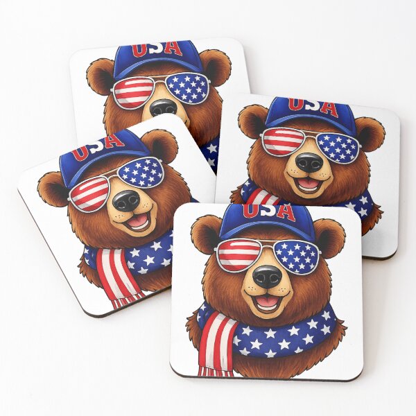 Item preview, Patriotic Bear with American Flag Glasses and Scarf designed and sold by haitrieuic96.