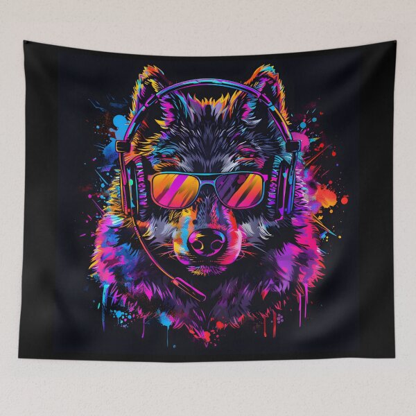 Item preview, Neon Wolf Gamer – Colorful Headset & Sunglasses Street Art designed and sold by ArgentoArt.