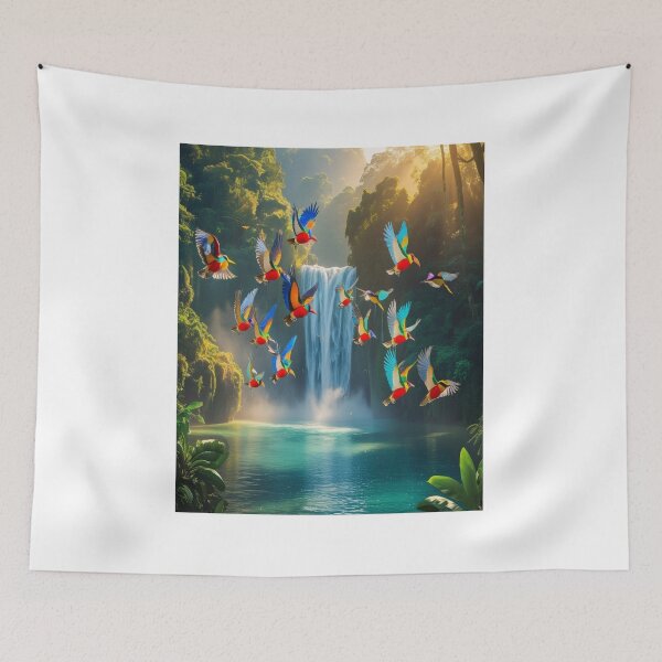 Item preview, Exotic Birds Soaring Over Jungle Waterfall Paradise designed and sold by Max Store.