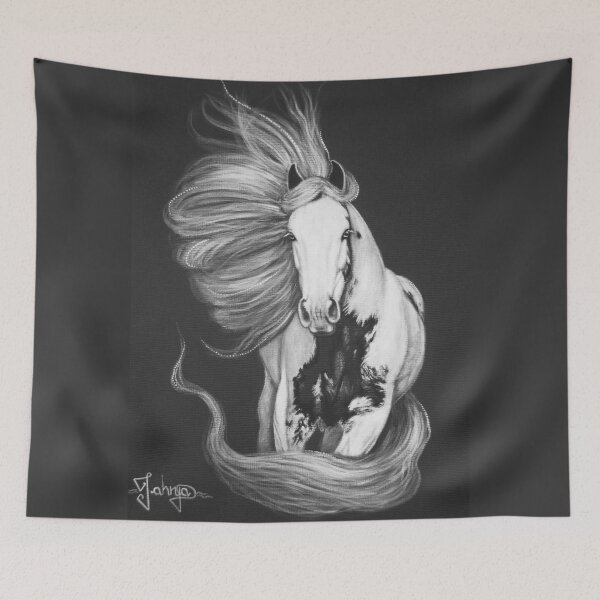Item preview, Black and white gypsy cob horse acrylic painting designed and sold by Tahnja Wolter.