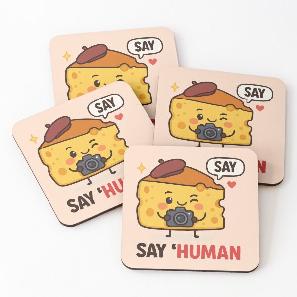 Item preview, Funny Cheese Cartoon with Camera – Say Human Pun Art designed and sold by graphicnew.