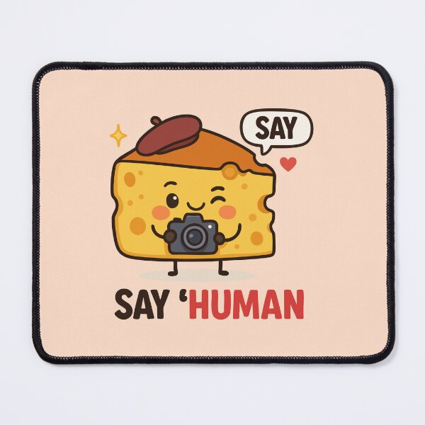 Item preview, Funny Cheese Cartoon with Camera – Say Human Pun Art designed and sold by graphicnew.