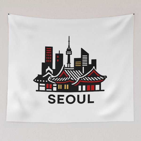 Item preview, Seoul Skyline & Hanok Rooftops – Minimalist Korean Cityscape Art designed and sold by bloomling.