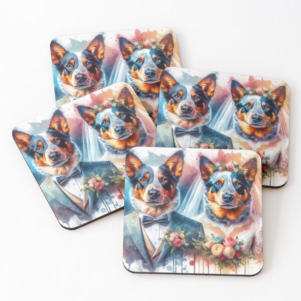 Item preview, Watercolor Australian Cattle Dogs Wedding Portrait designed and sold by Wags & Tails.