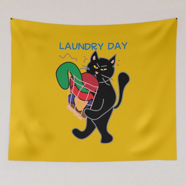 Item preview, Laundry day of black cat designed and sold by fluffyfamcraft.