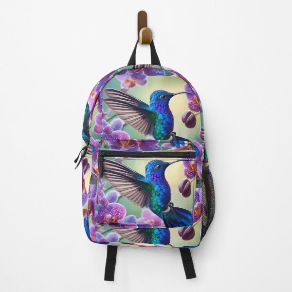 Item preview, Beautiful Blue Tropical Hummingbird in Orchid Flowers Painting designed and sold by Yogibear & Rachelle .