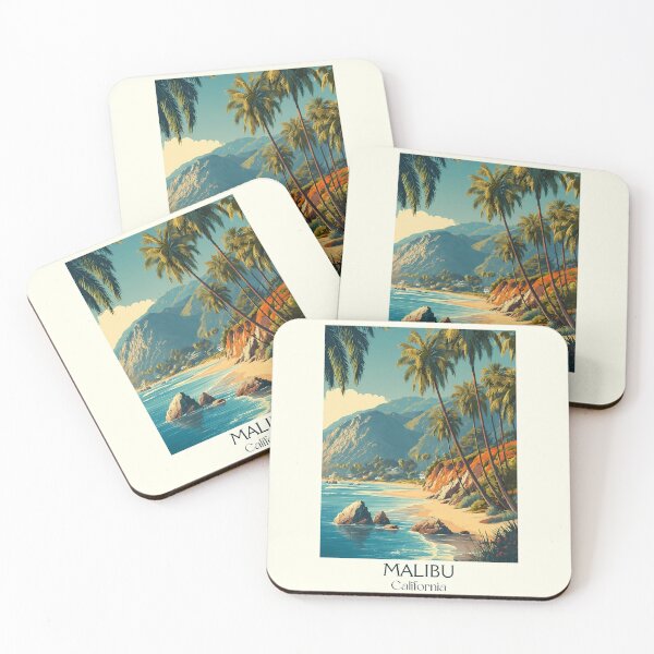 Item preview, Malibu California Vintage Travel Poster | Coastal Beach Art designed and sold by TuncGK.