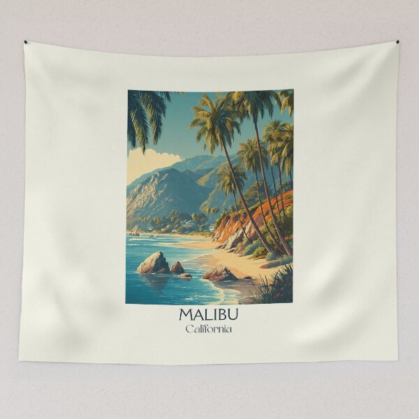 Item preview, Malibu California Vintage Travel Poster | Coastal Beach Art designed and sold by TuncGK.