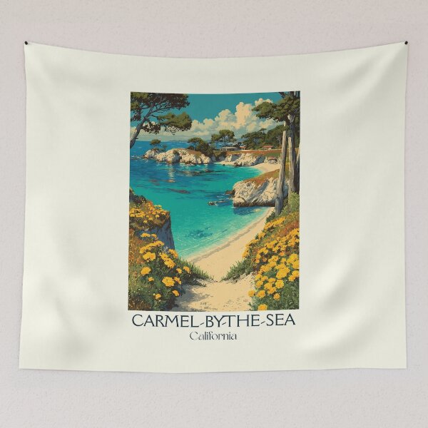 Item preview, Carmel-by-the-Sea California Retro Poster | Beach Cove Art designed and sold by TuncGK.