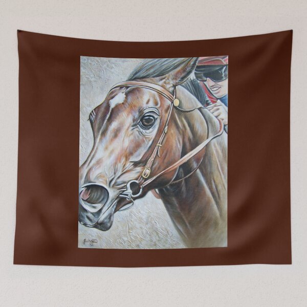 Item preview, Oil painting of thoroughbred racehorse mare with jockey designed and sold by Tahnja Wolter.