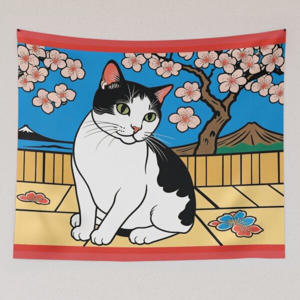 Item preview, Hanafuda Plum Tree with Cat – Peaceful Japanese Vibes designed and sold by LEO'S CREATURE　れおずくりーちゃー.