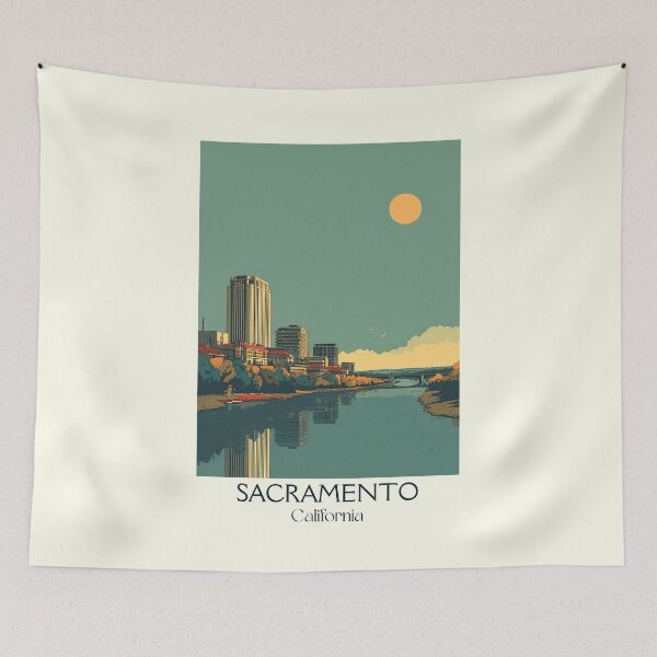 Item preview, Sacramento California Vintage Poster | Tower Bridge Cityscape designed and sold by TuncGK.