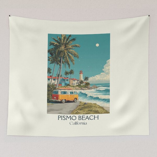 Item preview, Pismo Beach California Vintage Poster | Classic Hippie Bus Art designed and sold by TuncGK.