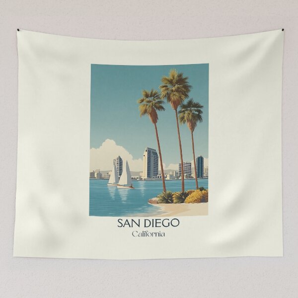 Item preview, San Diego California Vintage Travel Poster | City Skyline Art designed and sold by TuncGK.