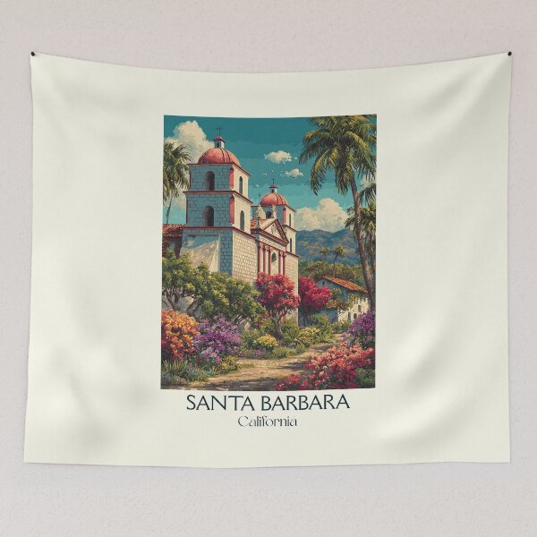 Item preview, Póster vintage de Santa Bárbara, California | Arte estilo misión designed and sold by TuncGK.