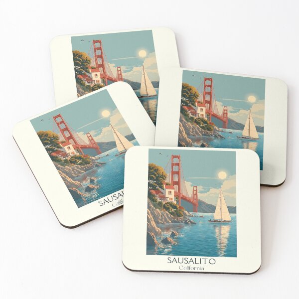 Item preview, Sausalito California Vintage Poster | View of Golden Gate designed and sold by TuncGK.