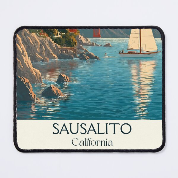 Item preview, Sausalito California Vintage Poster | View of Golden Gate designed and sold by TuncGK.