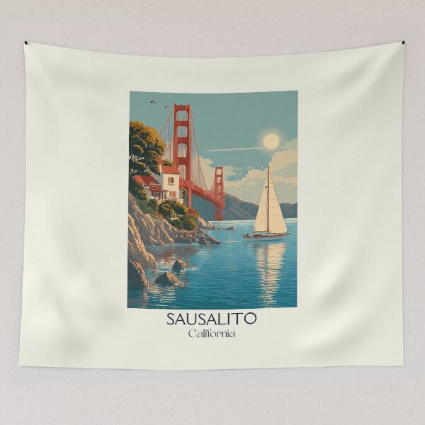 Item preview, Sausalito California Vintage Poster | View of Golden Gate designed and sold by TuncGK.