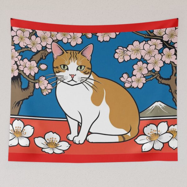 Item preview, Brown & White Cat with Plum Blossoms – Classic Japanese Style designed and sold by LEO'S CREATURE　れおずくりーちゃー.