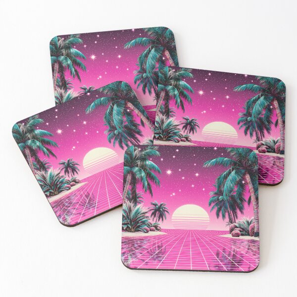 Item preview, Futuristic Palm Beach – Stars and Glowing Pink Ocean designed and sold by Dino-Lune.