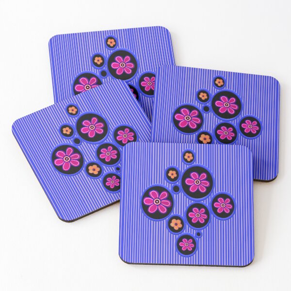 Item preview, Flowers In Cirlces with Stripes Hand Painted Abstract Art designed and sold by kel72.