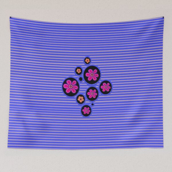 Item preview, Flowers In Cirlces with Stripes Hand Painted Abstract Art designed and sold by kel72.