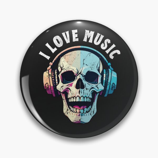 Item preview, Skull with Headphones – I Love Music Grunge DJ Art designed and sold by ColorSplash123.