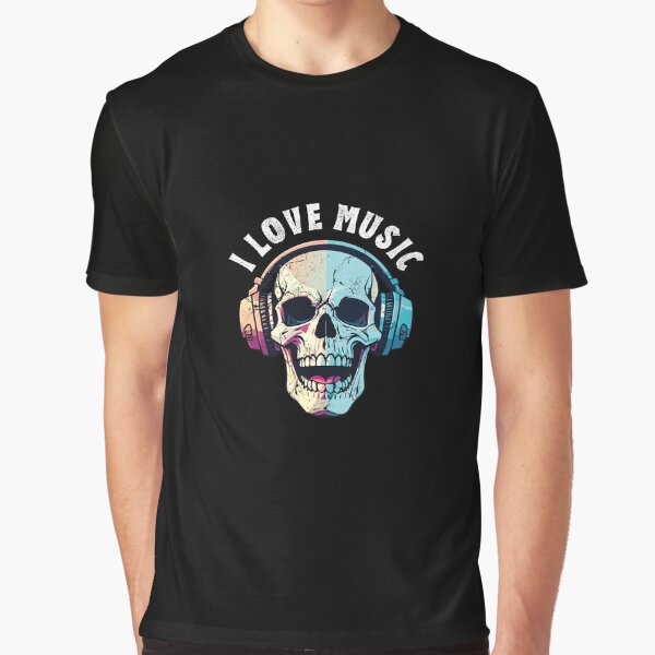 Item preview, Skull with Headphones – I Love Music Grunge DJ Art designed and sold by ColorSplash123.
