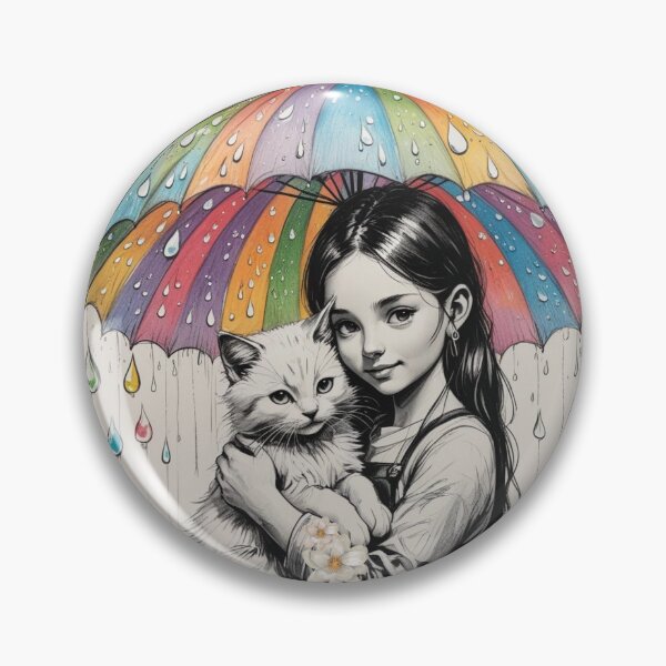 Item preview, Young Girl With a White Cat and a Colorful Umbrella designed and sold by AlinaSCorner.