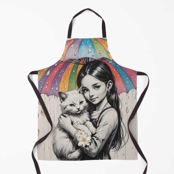 Item preview, Young Girl With a White Cat and a Colorful Umbrella designed and sold by AlinaSCorner.