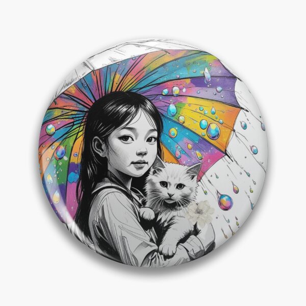 Item preview, Young Girl With a White Cat and a Colorful Umbrella 2 designed and sold by AlinaSCorner.