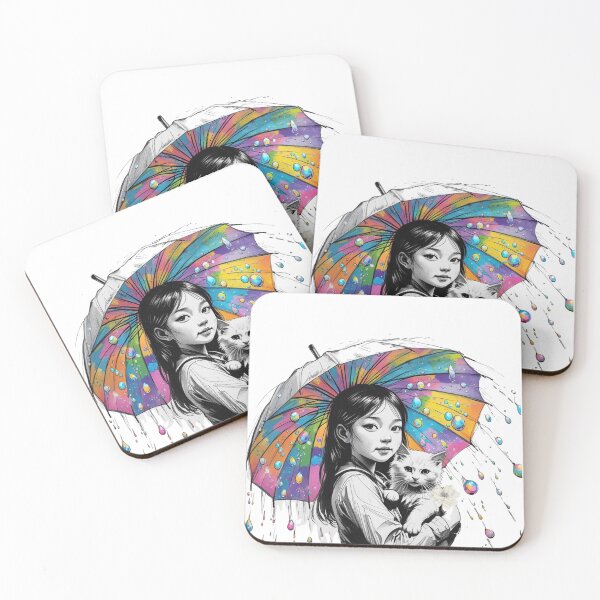 Item preview, Young Girl With a White Cat and a Colorful Umbrella 2 designed and sold by AlinaSCorner.
