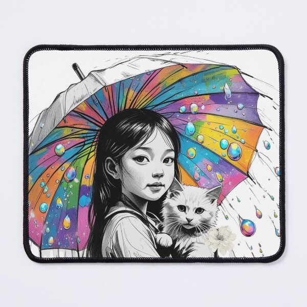 Item preview, Young Girl With a White Cat and a Colorful Umbrella 2 designed and sold by AlinaSCorner.