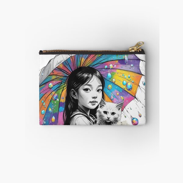 Item preview, Young Girl With a White Cat and a Colorful Umbrella 2 designed and sold by AlinaSCorner.