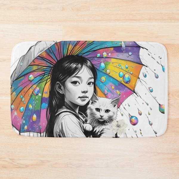 Item preview, Young Girl With a White Cat and a Colorful Umbrella 2 designed and sold by AlinaSCorner.