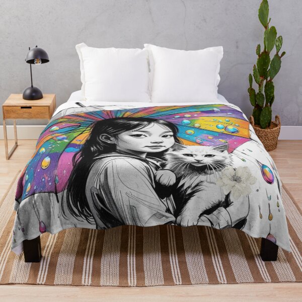 Item preview, Young Girl With a White Cat and a Colorful Umbrella 2 designed and sold by AlinaSCorner.