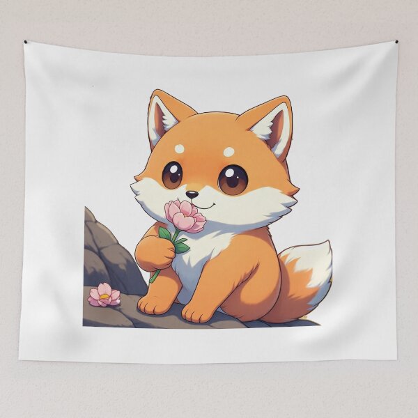 Item preview, Kawaii Fox with Flower – Pastel Autumn Charm designed and sold by 001Haiba.