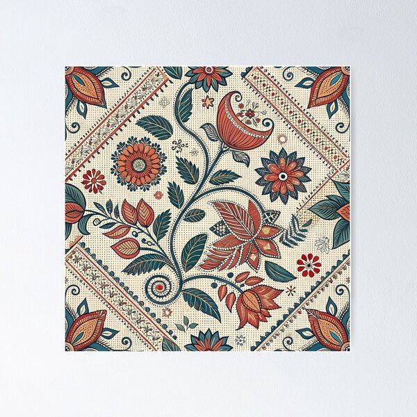 Item preview, Vintage Bohemian Floral Seamless Pattern with Indian Motifs. designed and sold by RGShirtWorks.