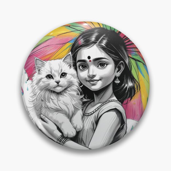 Item preview, Young Girl With a White Cat and a Colorful Umbrella 3 designed and sold by AlinaSCorner.