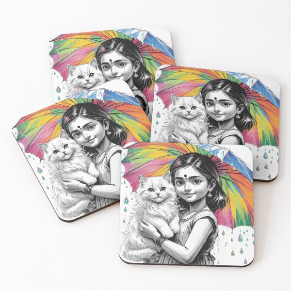 Item preview, Young Girl With a White Cat and a Colorful Umbrella 3 designed and sold by AlinaSCorner.