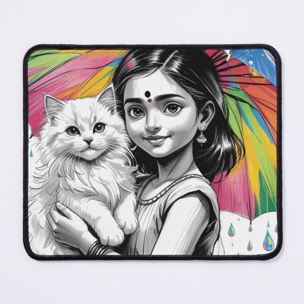 Item preview, Young Girl With a White Cat and a Colorful Umbrella 3 designed and sold by AlinaSCorner.
