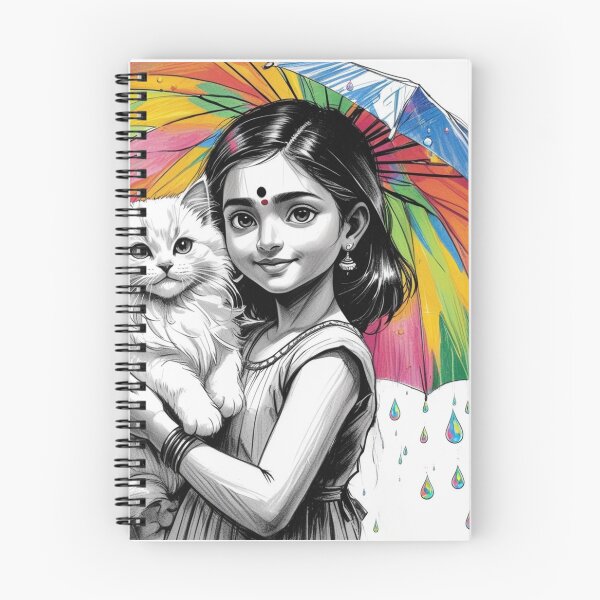 Item preview, Young Girl With a White Cat and a Colorful Umbrella 3 designed and sold by AlinaSCorner.