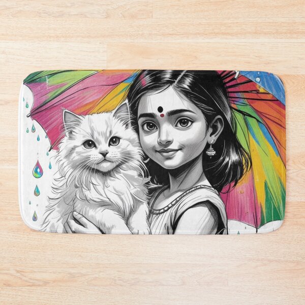Item preview, Young Girl With a White Cat and a Colorful Umbrella 3 designed and sold by AlinaSCorner.