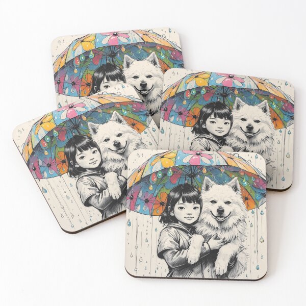 Item preview, Young Girl With a White Dog and a Colorful Umbrella designed and sold by AlinaSCorner.