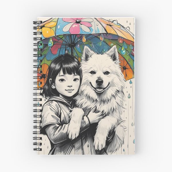 Item preview, Young Girl With a White Dog and a Colorful Umbrella designed and sold by AlinaSCorner.