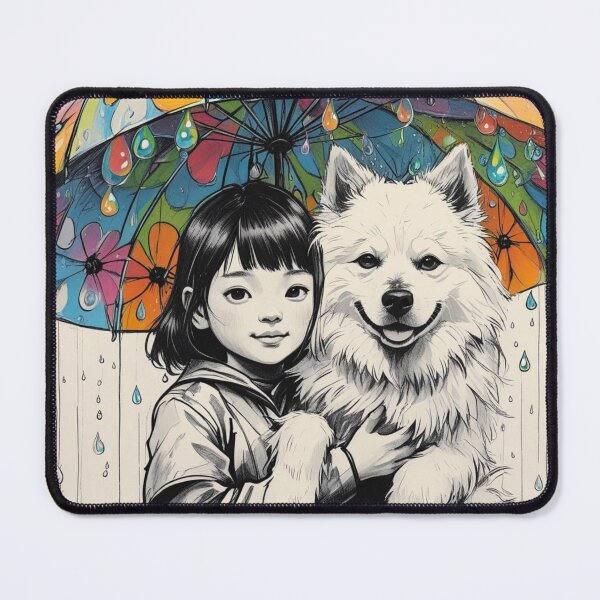 Item preview, Young Girl With a White Dog and a Colorful Umbrella designed and sold by AlinaSCorner.