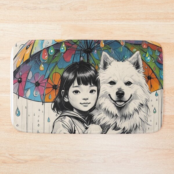 Item preview, Young Girl With a White Dog and a Colorful Umbrella designed and sold by AlinaSCorner.