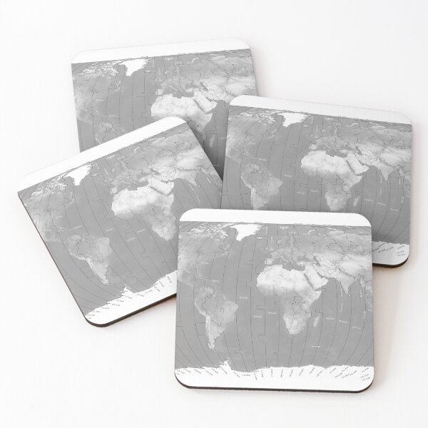 Item preview, World Timezones Robinson Projection Black and White Satellite Map with Country Borders designed and sold by Tiffany Munro.