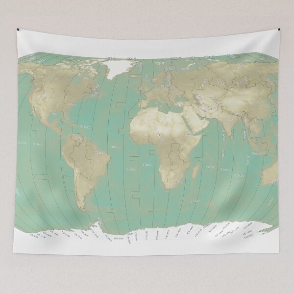 Item preview, World Timezones Robinson Projection Faded Satellite Map with Country Borders designed and sold by Tiffany Munro.