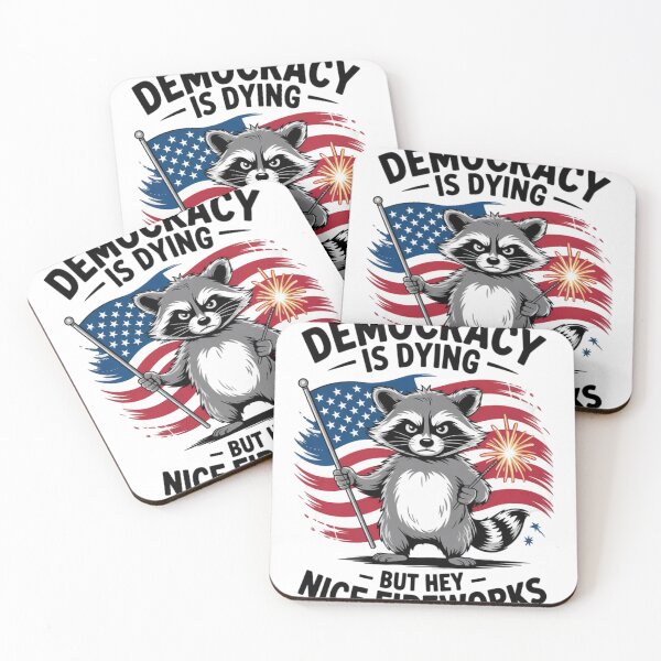 Item preview, Democracy Is Dying But Hey Nice Firework Raccoon 4th Of July designed and sold by ConceptualVibes.